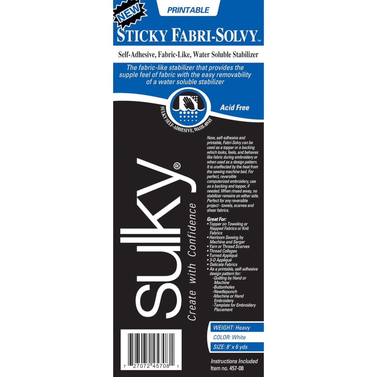 Sulky Paper Solvy Water Soluble Fabric stabilizer, 8, White 